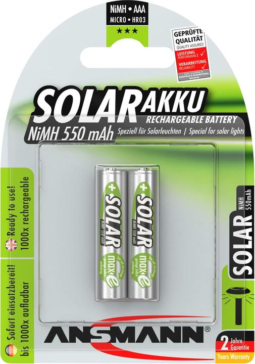 Ansmann NiMH HR03 Sol (2 Stk., AAA, 550 mAh, Ladegerät inkl. Akku)