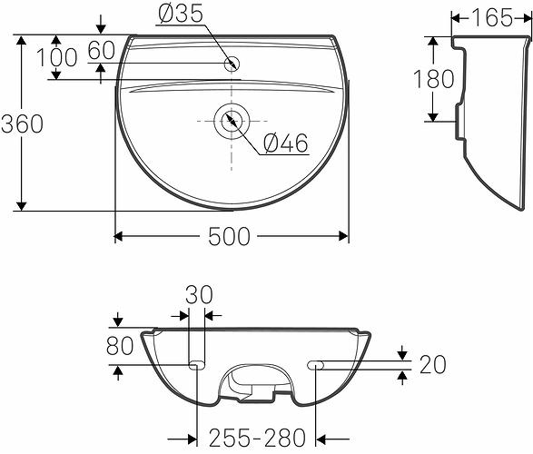 Produktbild Geberit IFØ Ifö Spira Waschtisch 50x36 cm mit geschwungener Vorderkante und ohne Hahnloch und Überlauf - für (360 mm, 500 mm)
