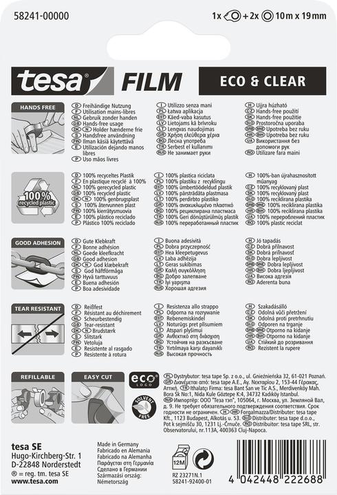 Produktbild tesa 2x tesafilm ECO & CLEAR mit Mini Abroller, lösungsmittelfrei und alterungsbeständig
