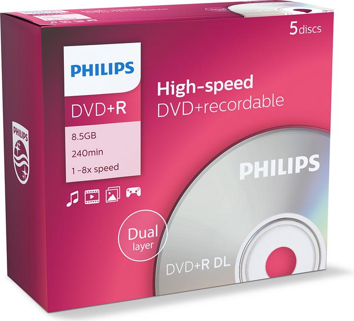 Image du produit Philips 1x5 DVD+R 8.5GB DL 8x JC (5 x)