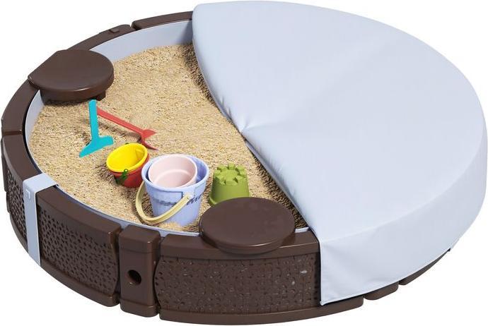 Immagine prodotto Swisshandel24 Sandkasten, Runde Sandkiste für bis zu 3 Kinder, mit 3 Sitzen, Dunkelblau