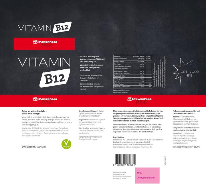 Nutritional values and ingredients PowerFood One Vitamin B12 (60 Piece, Capsules, 1000 g)