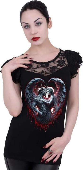 Actual product image Spiral Womens/Ladies Solemn Vow Lace Detail Capped Sleeved T-Shirt (XL)