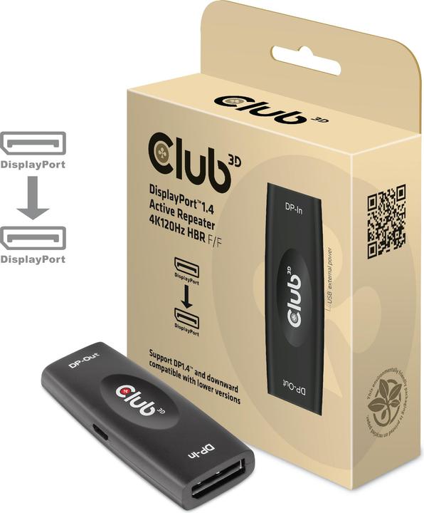 Immagine prodotto Club 3D Ripetitore DisplayPort 1.4 > DisplayPort 1.4 (USB 2.0, 2.50 cm)