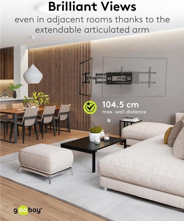 Image du produit Goobay Support TV mural Pro FULLMOTION XL WideRange 43-90z ciseaux rotatif/incliné 80kg (Mur, 90", 80 kg)