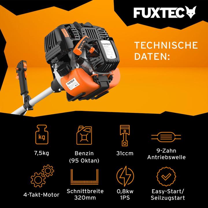 Image du produit Fuxtec FX-4MS131 Débroussailleuse 4 temps (Fils coupe-herbe, Lame de coupe en métal)