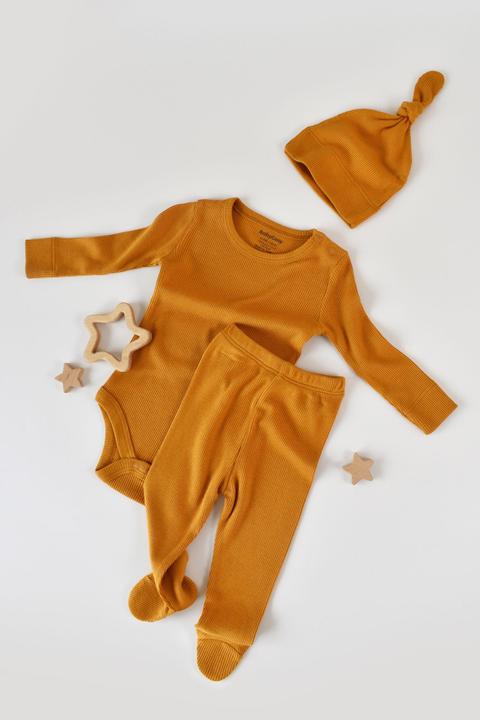 BabyCosy Set. Strickhose mit Fuss. Body langarm. Mütze