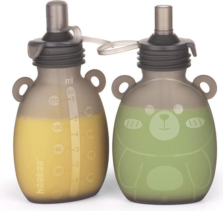 Haakaa Happii Bear Goody Pouch en silicone - 170ml - 2pcs - Grey