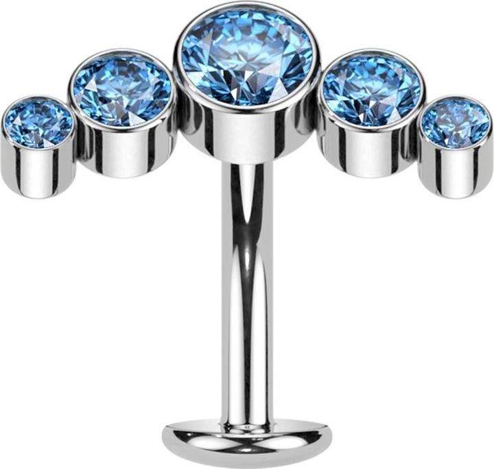 Produktbild Star Piercing Threadless Labret-Stab Banane silber fünf Kristalle aqua (Titan G23)