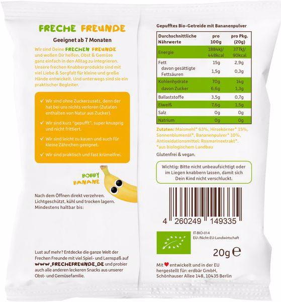 Valeurs nutritives et ingrédients Freche Freunde Anneaux croustillants (20 g)