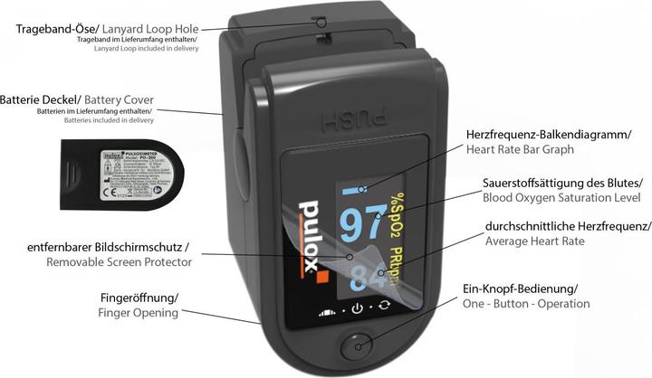 Produktbild Pulox Pulsoximeter PO-200A mit Alarm schwarz