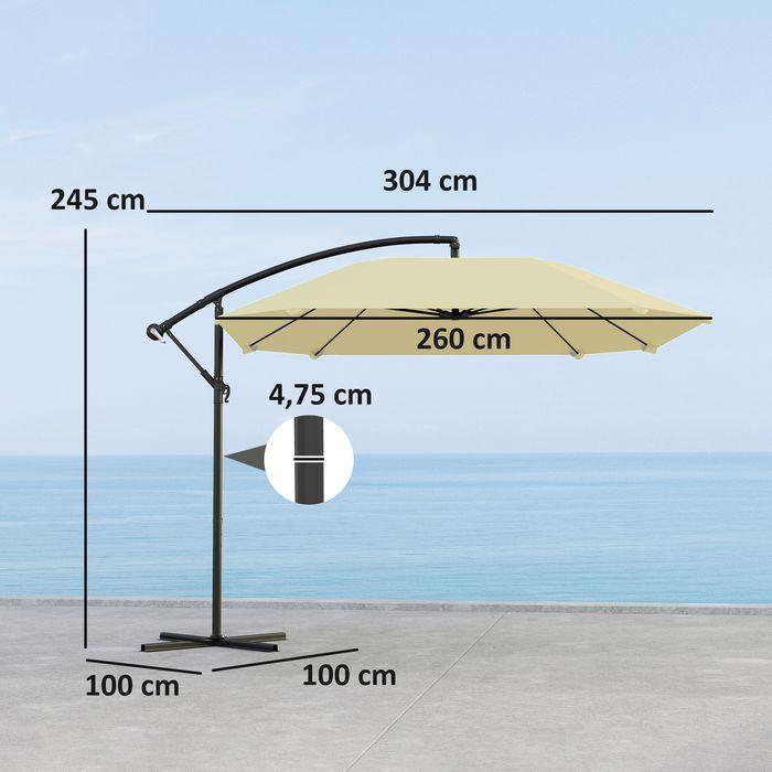 Produktbild Swisshandel24 Ampelschirm Alu Ø 260 cm, Kurbelschirm mit Ständer, neigbar kippbar Beige (2.60 m)