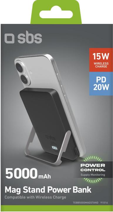 Actual product image SBS Wireless Power Bank 5,000 mAh with Stand and LCD (5000 mAh, 20 W)
