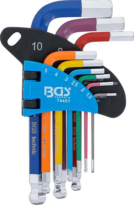 Immagine prodotto BGS Set di chiavi a L | Multicolore | corte | esagono interno, esagono interno con testa a sfera 1,5