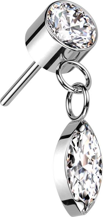 Actual product image Star Piercing Threadless cylinder silver crystal silver pendant Oval crystal silver (without brass, Titanium G23)