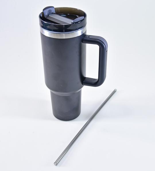 Produktbild Kögler Thermo Kaffee Henkel Becher aus Edelstahl, mit Strohhalm, schwarz, 1200ml (1200 ml, 1 x)