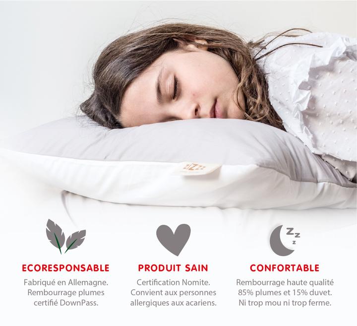 Image du produit Zizzz Oreiller en duvet de canard bio (65 x 100 cm)