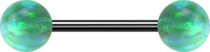 Star Piercing Micro Barbell schwarz mit zwei Kugeln Opal grün (ohne Messing, Chirurgenstahl 316L)