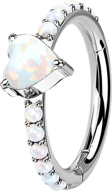 Star Piercing Micro Segmentring klappbar silber seitlich Opale und Herz (ohne Messing, Titan G23)