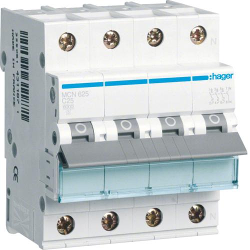 Hager Leitungsschutzschalter 3p+N, C-25A, 6kA MCN625