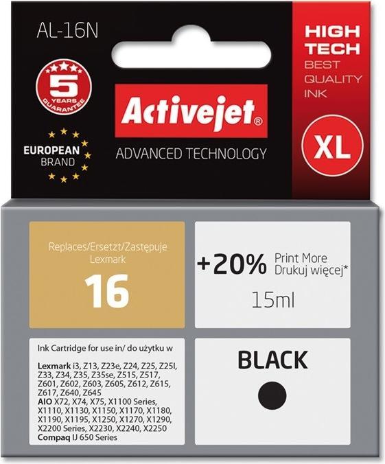 Produktbild Activejet AL-16N - Kompatibel - Tinte auf Pigmentbasis - Schwarz - Lexmark - Lexmark: i3 - (BK)