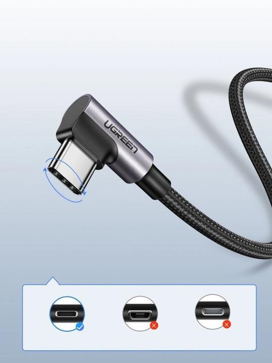 Actual product image Ugreen USB-C angled to USB-A 2.0 A data cable (2 m, USB 2.0)