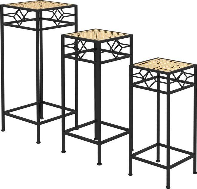 Produktbild Swisshandel24 3-tlg. Pflanzenständer Stapelbarer Blumenhocker Blumentopfhalter mit Rattanoptik Pflanzenhocker für