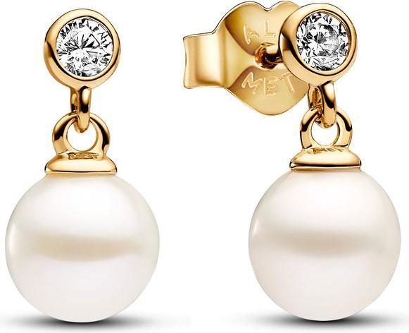 Pandora Ohrstecker Treated Freshwater Cultured Pearl & Stone Drop Vergoldet (Vergoldet, Metall)