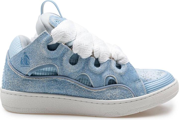 Lanvin curb sneakers in leather and mesh color denim blue (42)