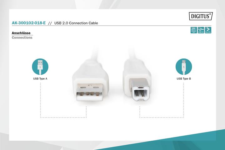 Image du produit Digitus Câble de connexion USB (1.80 m, USB 2.0)