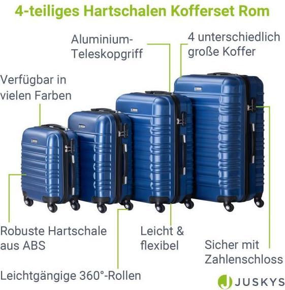 Produktbild Juskys Hartschalen Kofferset Rom (120 l, Handgepäck (bis 50l), M (50 - 90l), L (90 - 115l), XL (ab 115l))