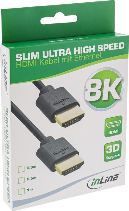 Productafbeelding InLine Slanke Ultra Hoge Snelheid HDMI Kabel 8K4K Mannelijk Zwart Goud 0 (0.30 m, HDMI)