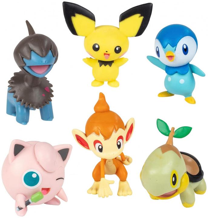 Actual product image Jazwares Pokemon Battle Figure Set Figure 6-Pack Pichu, Piplup, Chimchar, Turtwig, Deino & Jigglypu