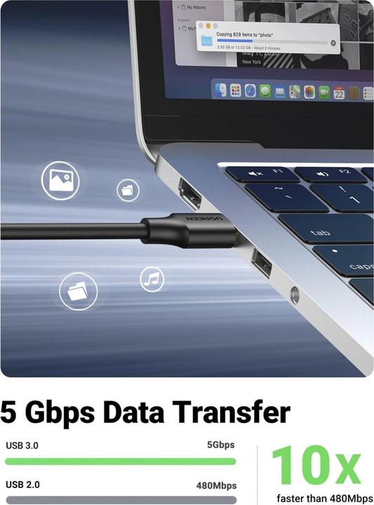 Actual product image Ugreen USB A — USB A (3 m, USB 3.0)